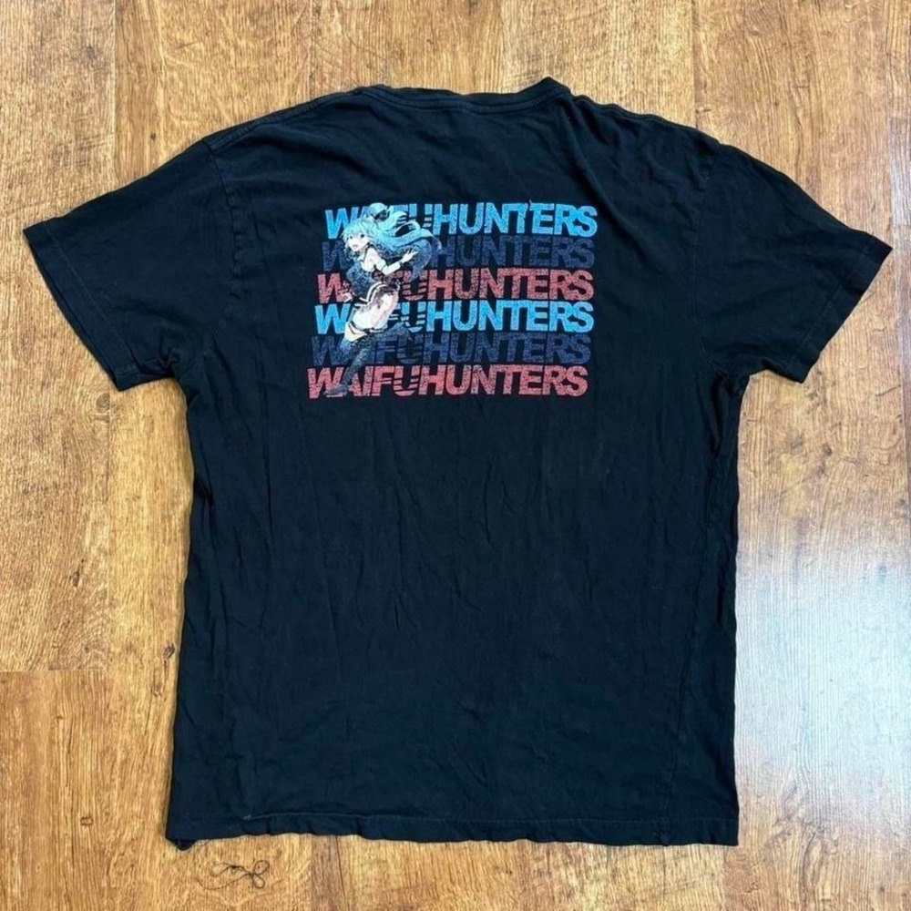 Waifu Hunters super faded black cracked graphic t-shirt with flaws